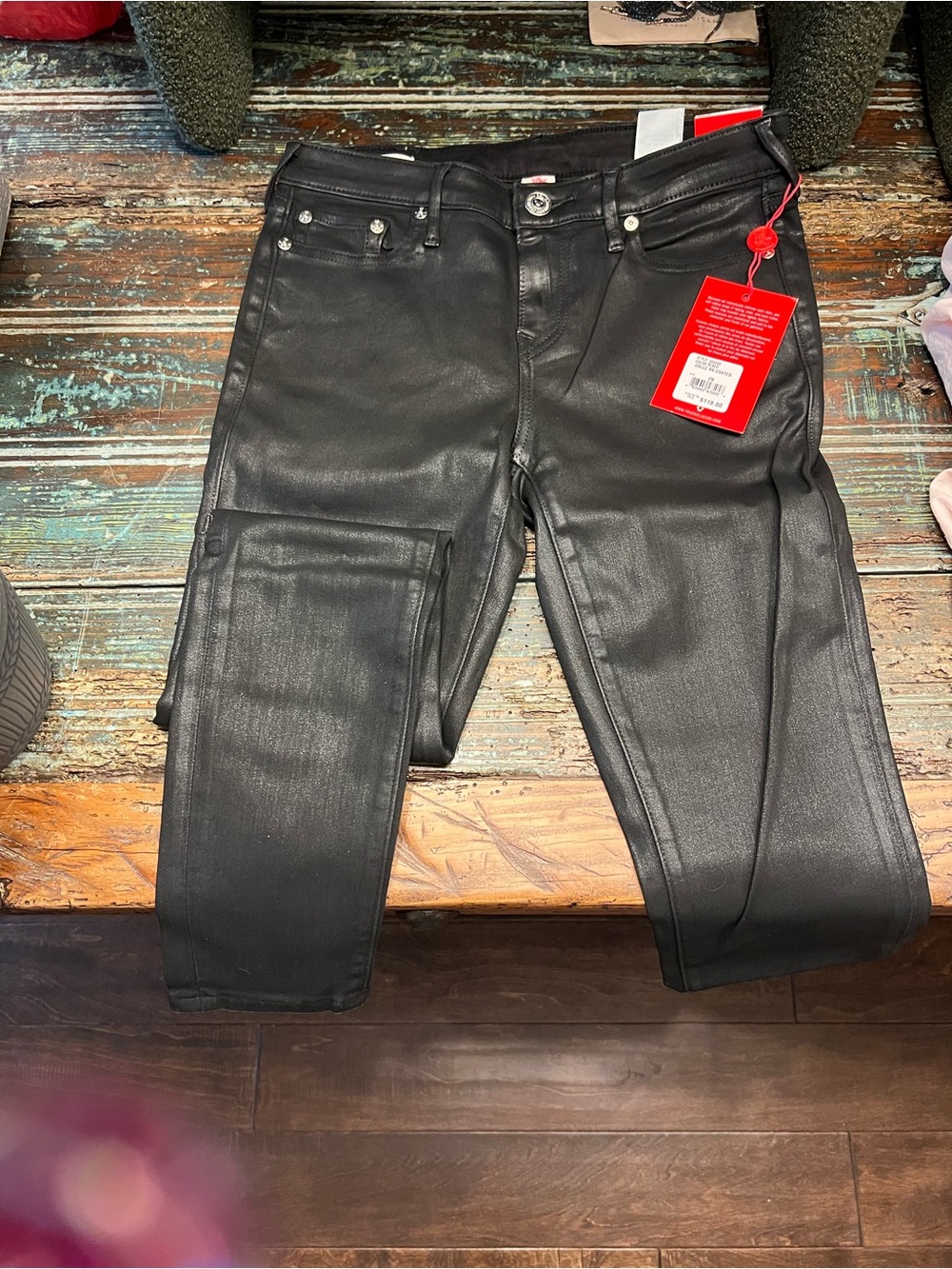 True Religion Women's Black Skinny Faux Leather Jeans - Picture 1 of 5